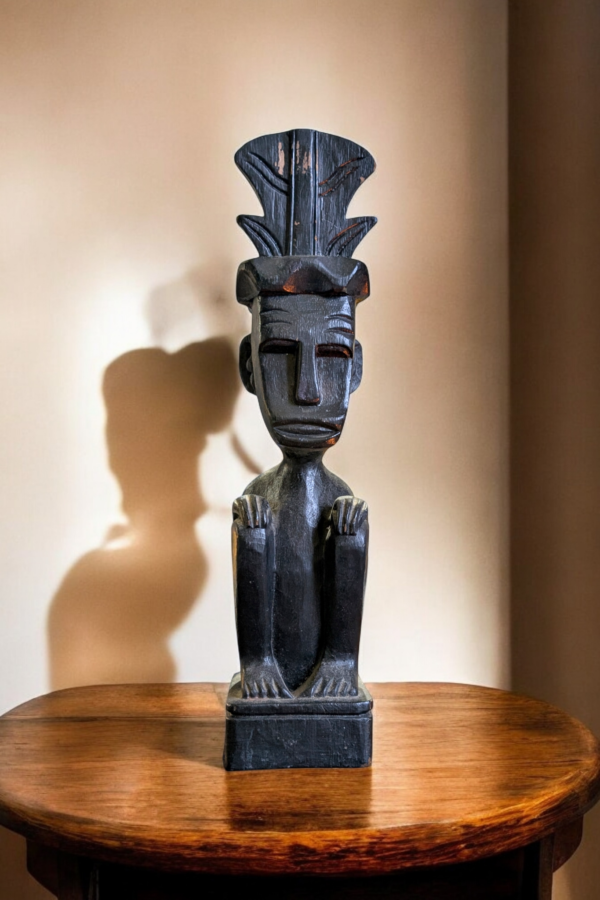 Tall Antique Hand Carved African Seated Figure - Image 4