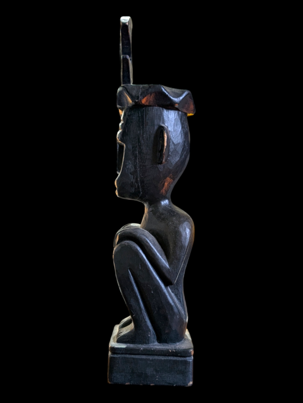 Tall Antique Hand Carved African Seated Figure - Image 2