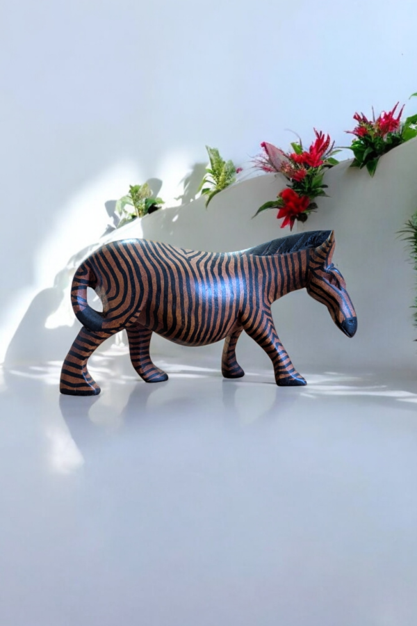 African Carved Wood Zebra - Image 2