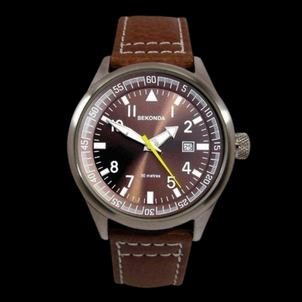 Sekonda Gents Brown Dial Date Brown Strap