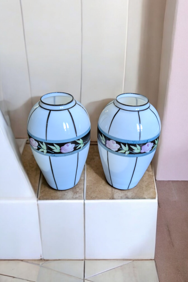 Lovely Pair Of Art Deco Opaline Glass Vases - Image 3