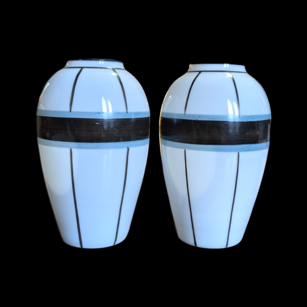 Lovely Pair Of Art Deco Opaline Glass Vases