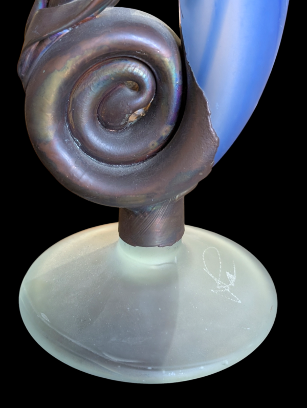 Romanian Art Glass Neo Art Nouveau Vase Mounted With Iridescent Brass Of Beautiful Form - Signed By Artist - Image 4