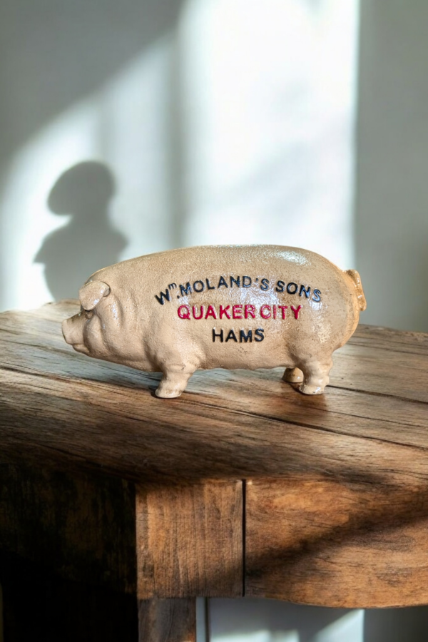 Wm. Moland's Sons Quaker City Hams Cast Iron Piggy Money Bank - Image 3