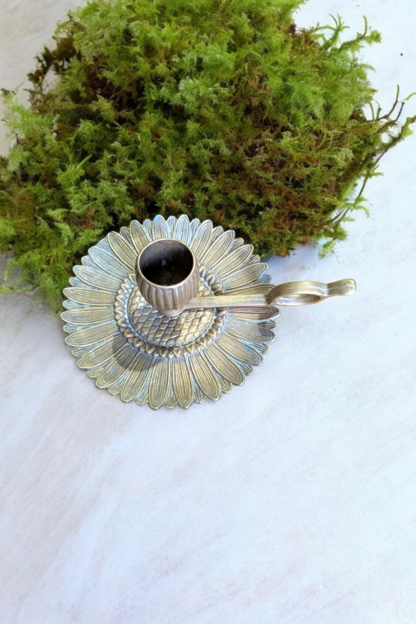 Vintage Brass Sunflower Chamberstick - Image 3