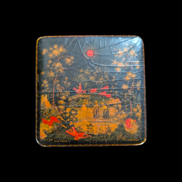 Oriental Lacquered Square Farming Scene Box