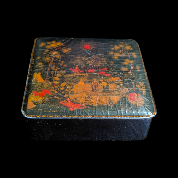 Oriental Lacquered Square Farming Scene Box - Image 2