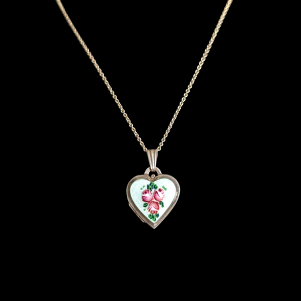 Enamelled Sterling Silver Heart Locket On Chain