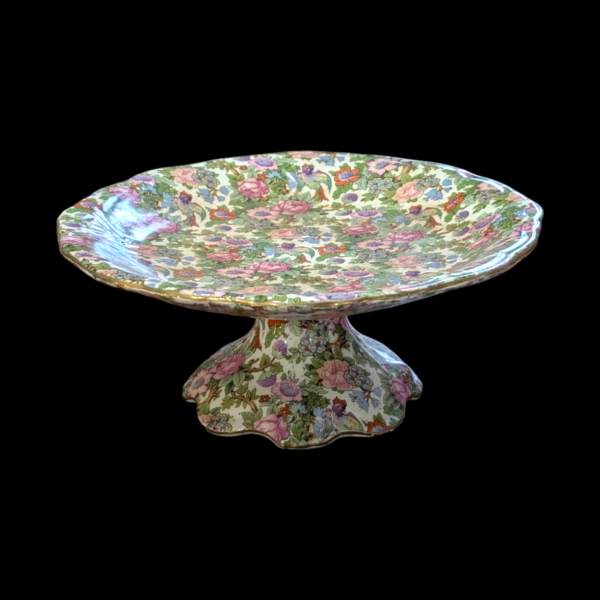 Vintage Royal Winton Chintz Cake Stand Decorated With Birds Amongst Flowers And Berries