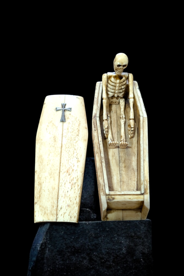 Carved Bone Articulated Skeleton In Coffin - Image 4