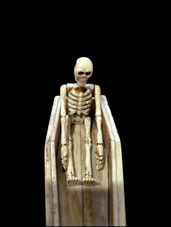 Carved Bone Articulated Skeleton In Coffin - Image 3