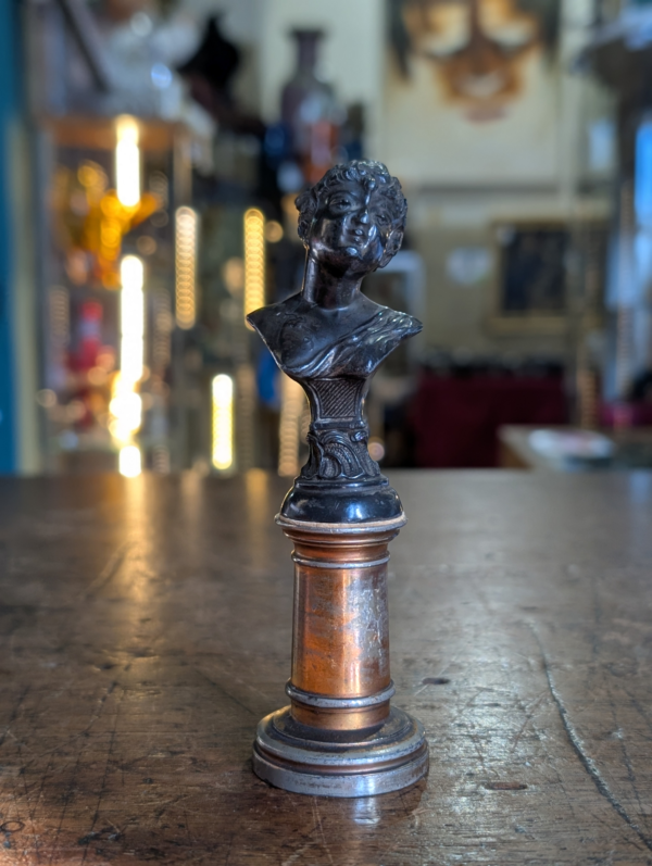 Art Nouveau Bronze Bust On Brass Base - Image 4