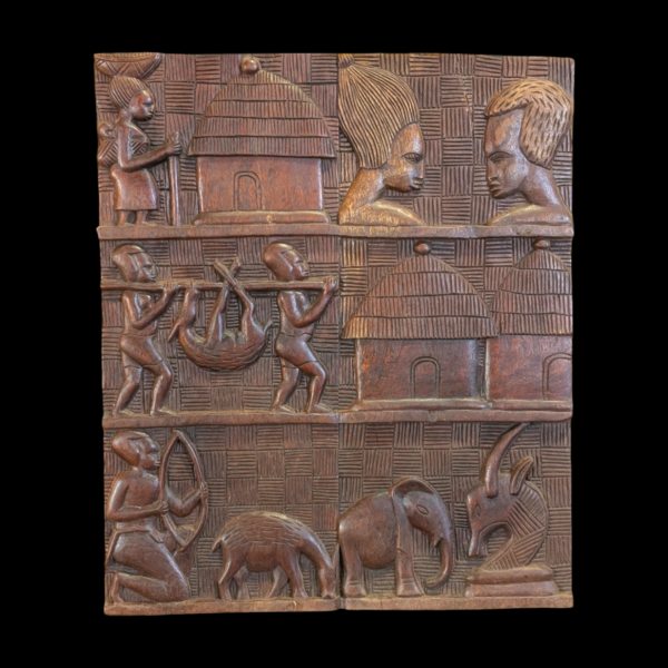 Heavily Carved African Oak Panel