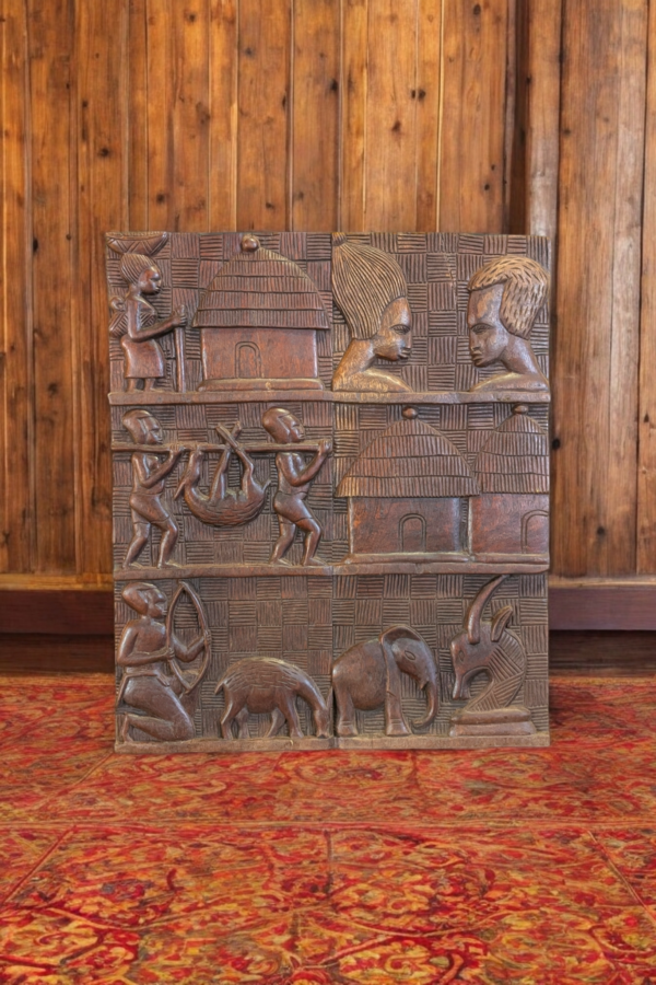 Heavily Carved African Oak Panel - Image 2