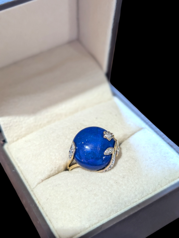 9ct Gold Lapis Lazuli & Diamond Ring - Size P - Image 3