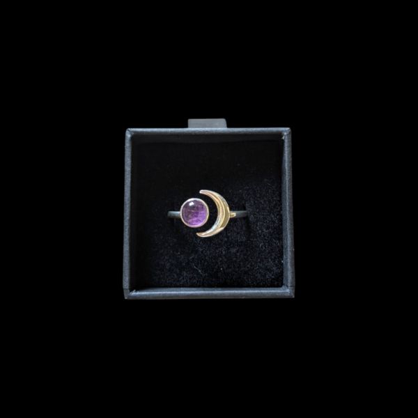 Sterling Silver & Amethyst Adjustable Moon Ring - Image 2