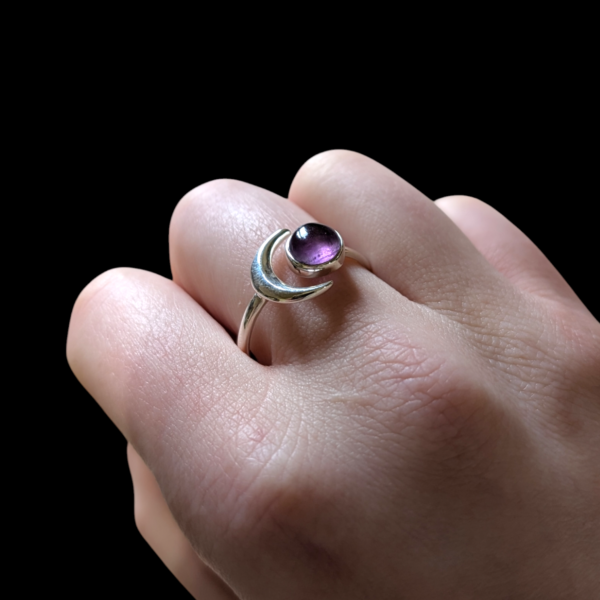 Sterling Silver & Amethyst Adjustable Moon Ring