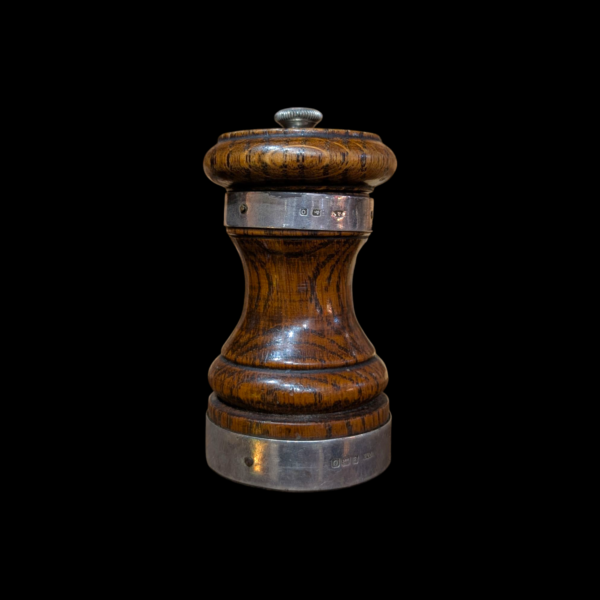 Sterling Silver Mounted Oak Pepper Mill Early 20th Century - Image 2