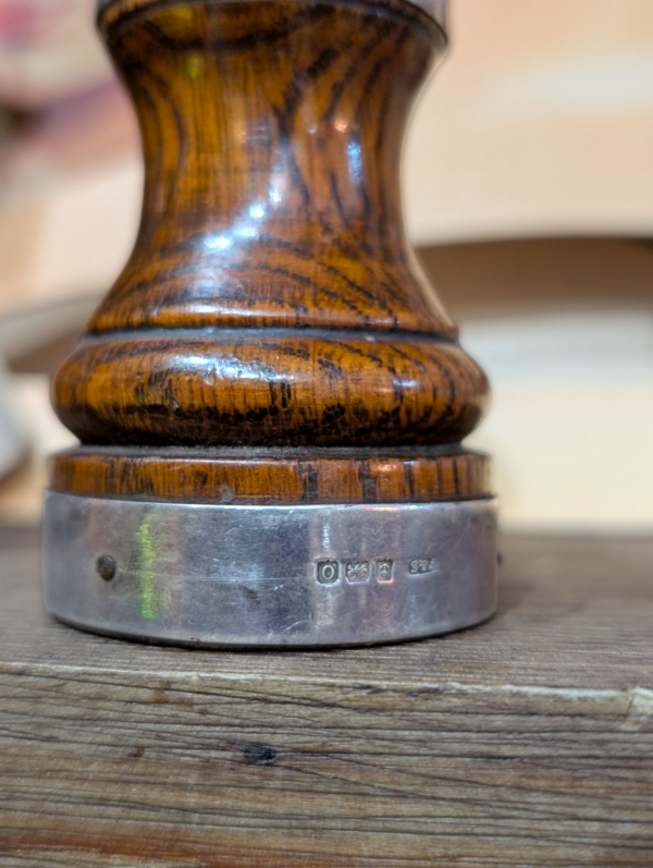 Sterling Silver Mounted Oak Pepper Mill Early 20th Century - Image 5