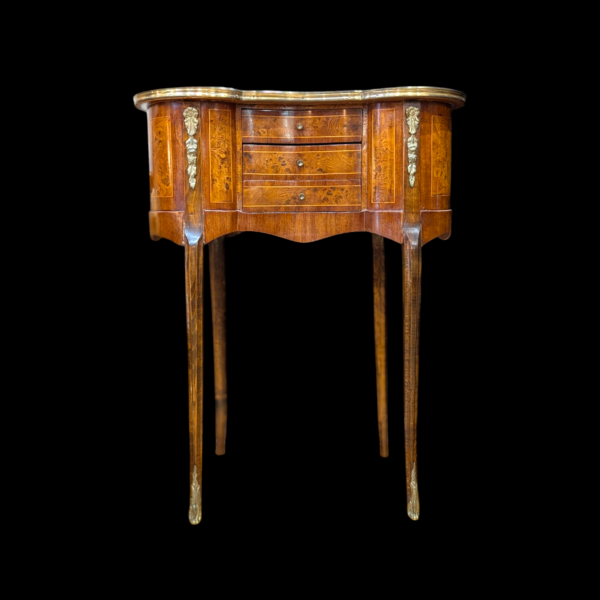 French Louis XVI Style Marquetry Burr Walnut Inlaid Kidney Shaped Side Table