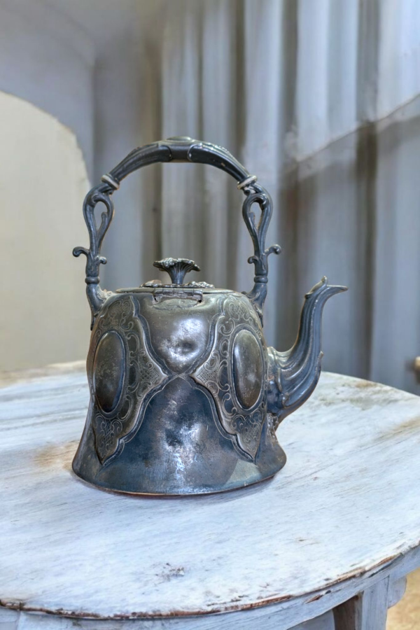 Decorative Antique Pewter Teapot - Image 4