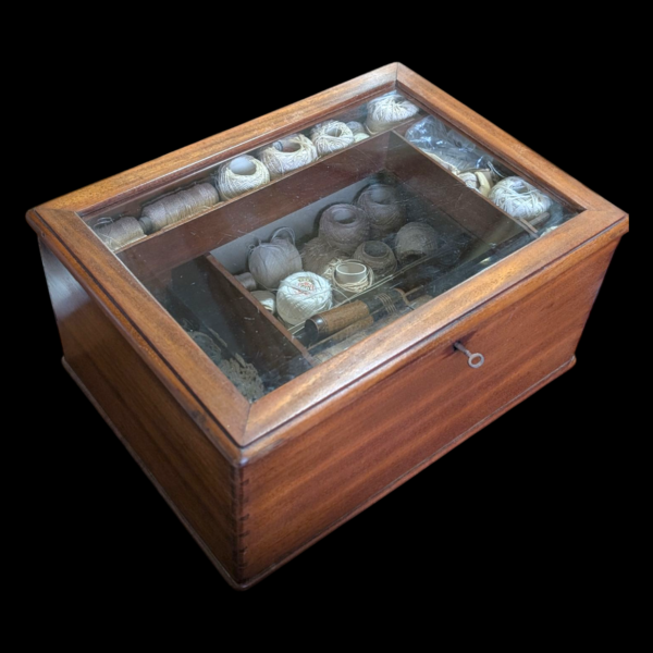 Antique Sewing Box Display With Contents