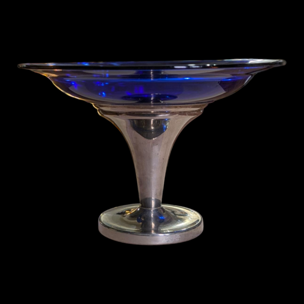 Cobalt Blue Glass & Chrome Skull Pedestal - Image 2