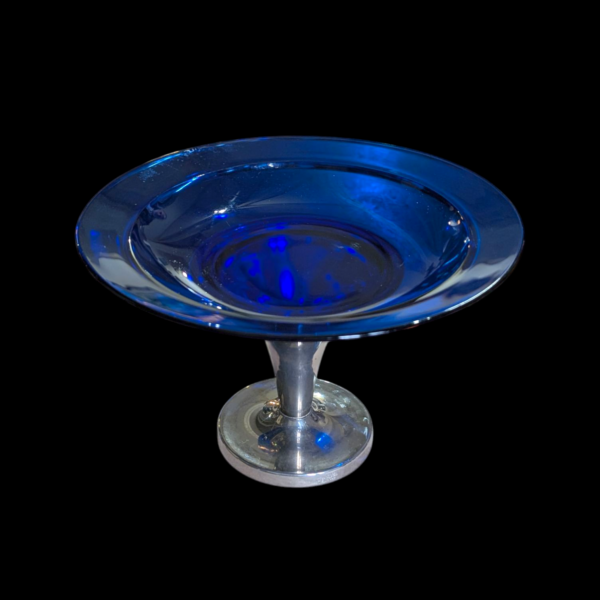 Cobalt Blue Glass & Chrome Skull Pedestal - Image 3