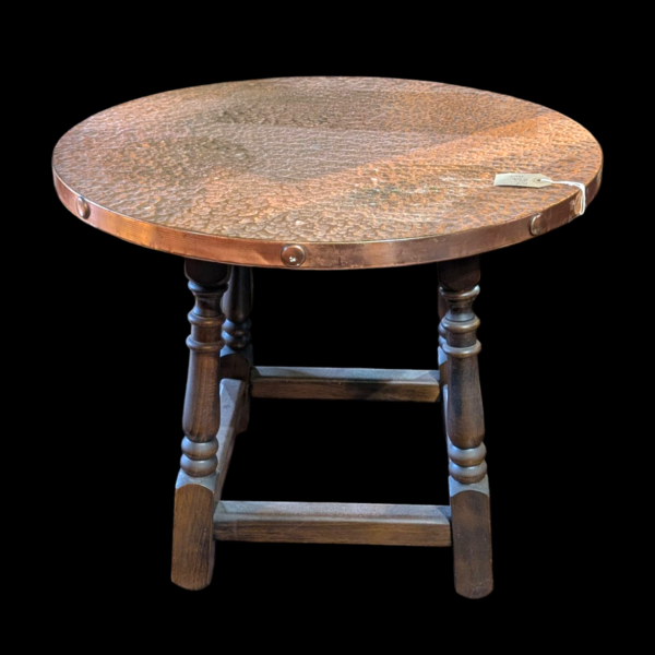 Hammered Copper & Oak Circular Pub Table