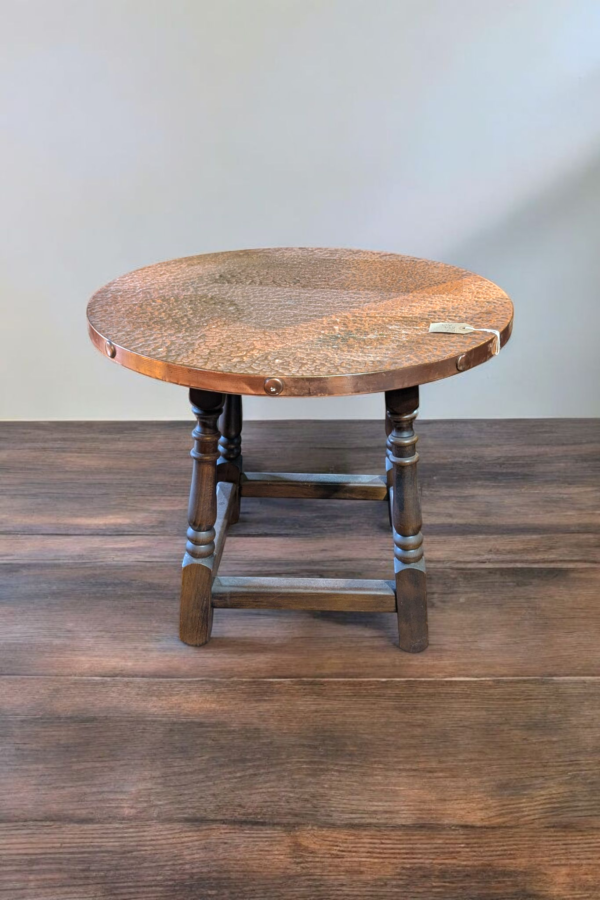 Hammered Copper & Oak Circular Pub Table - Image 3