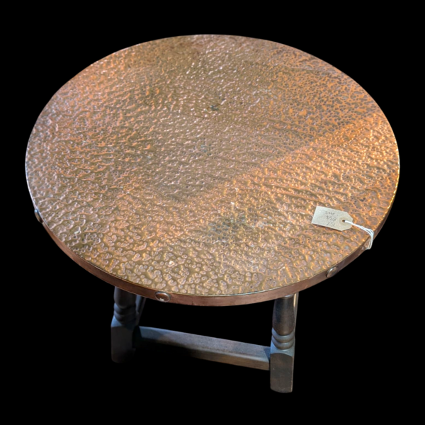 Hammered Copper & Oak Circular Pub Table - Image 2