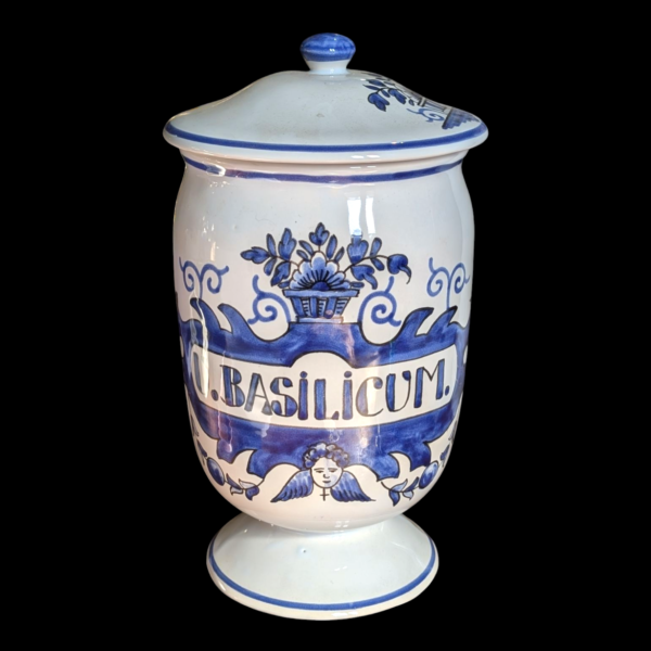 Vintage Hand Decorated U. Basilicum Apothecary Jar