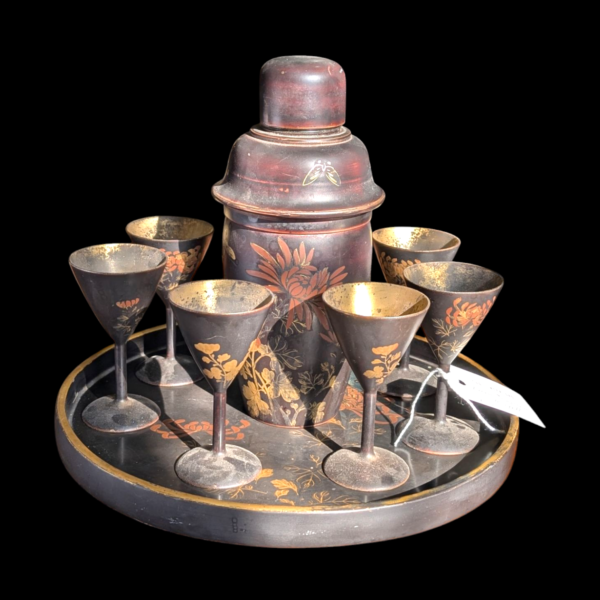 Art Deco Oriental Lacquered Cocktail Shaker Set
