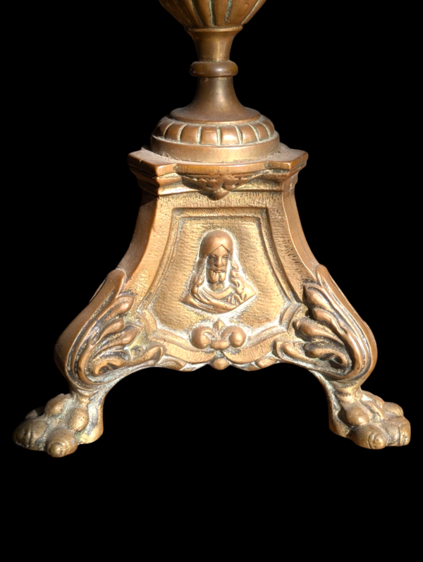 A Pair Of Ecclesiastical Madonna & Christmas French Pricket Brass Candlesticks - Image 2