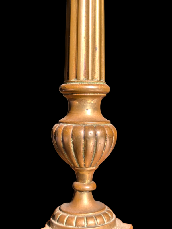 A Pair Of Ecclesiastical Madonna & Christmas French Pricket Brass Candlesticks - Image 4