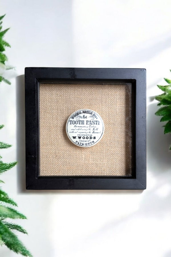 Antique Framed W. Woods Chemist Tooth Paste Pot Lid – Plymouth - Image 2