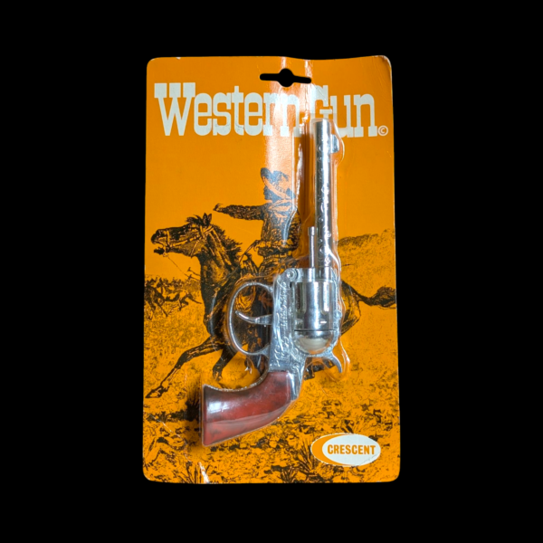 Sealed 1970's Crescent Toys Western Gun Chrome Finish With Caps