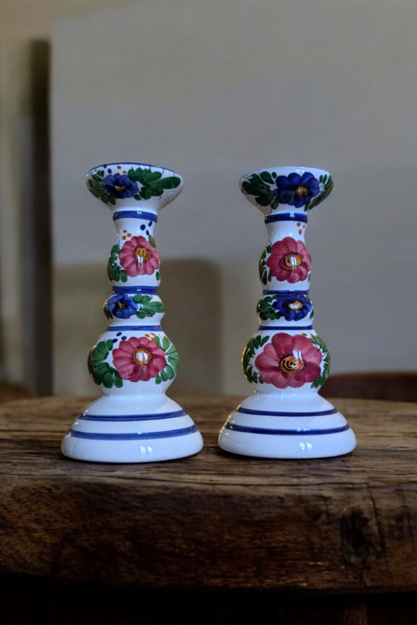 Pair Of Hand Painted Floral Ceramic Candlestick Holders - Image 2