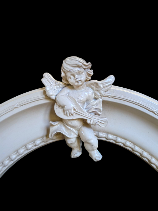 White Oval Wall Mirror with Cherub Playing Mandolin - Image 2