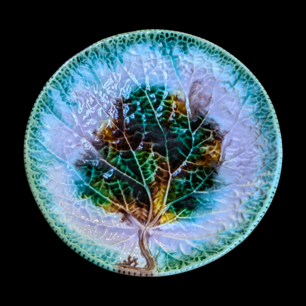 Antique Majolica Leaf Motif Compote Pedestal Dish – Cabbage Leaf Design - Image 4