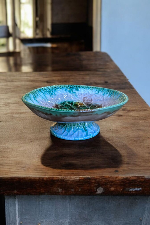 Antique Majolica Leaf Motif Compote Pedestal Dish – Cabbage Leaf Design - Image 5