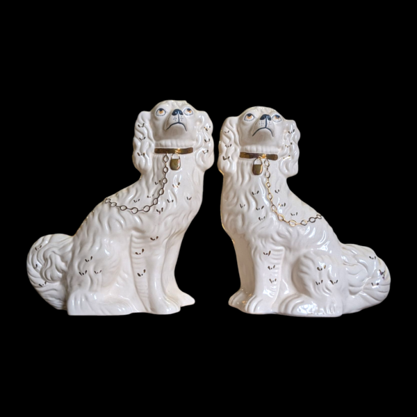 Pair Of Staffordshire Pottery Flat Back Dogs