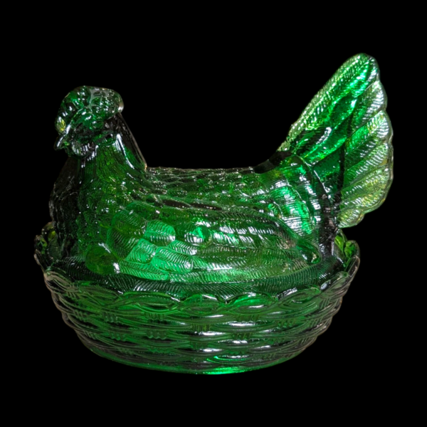 Vintage Green Glass Hen-On-Nest Dish