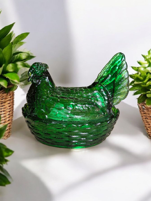Vintage Green Glass Hen-On-Nest Dish - Image 2
