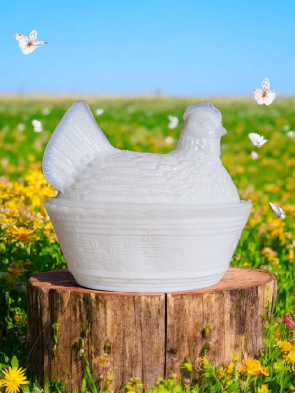 Vintage Milk Glass Hen-On-Nest Candy Dish - Image 2