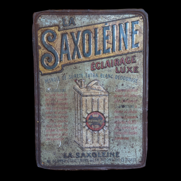Antique French Saxoléine Advertising Sign – Early Petrol Brand Enamel Tin Sign