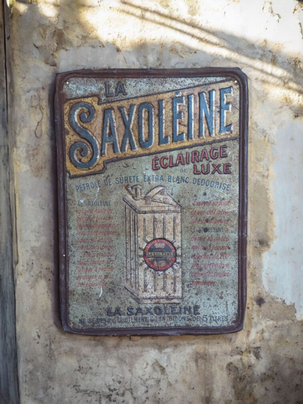 Antique French Saxoléine Advertising Sign – Early Petrol Brand Enamel Tin Sign - Image 5