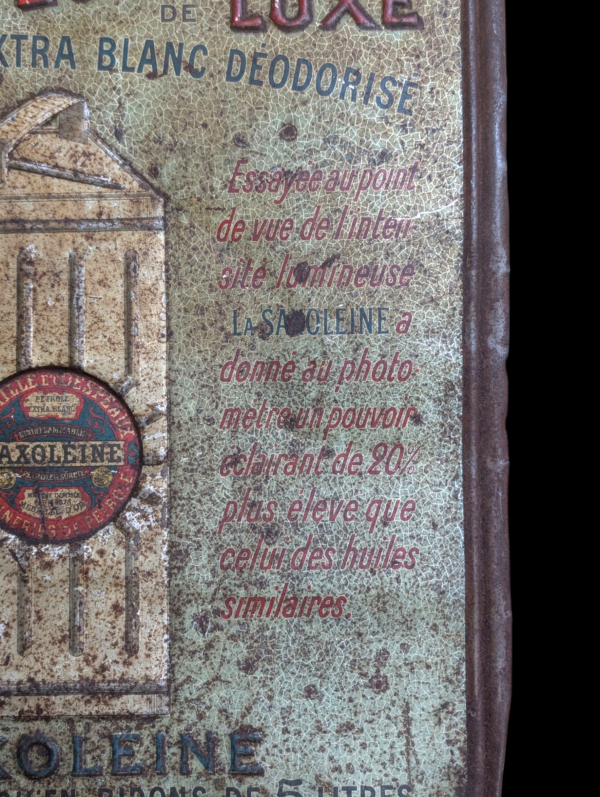 Antique French Saxoléine Advertising Sign – Early Petrol Brand Enamel Tin Sign - Image 4