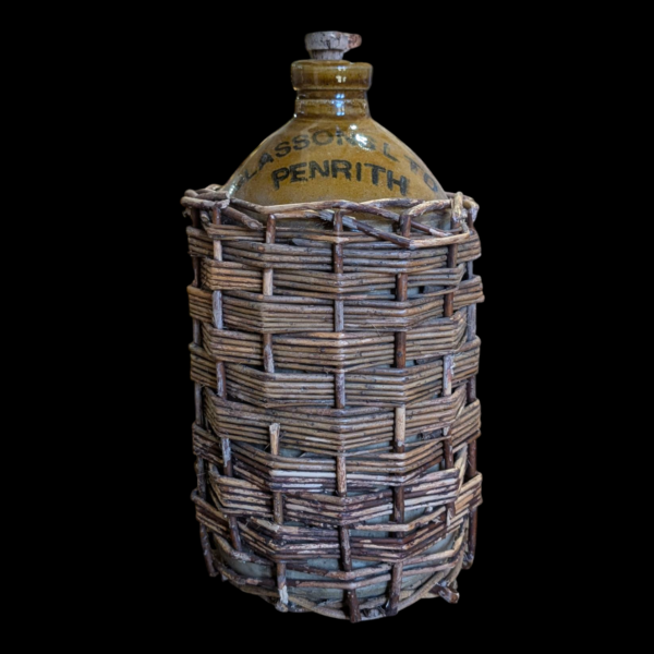 Antique Glassons Ltd Penrith Stoneware Demijohn with Original Wicker Cover