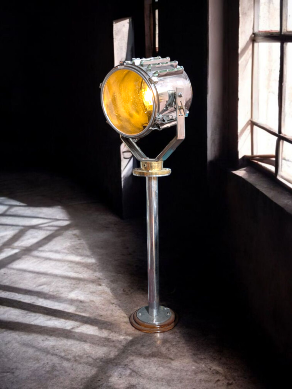 Original Industrial Ship Searchlight Lamp – Rewired and Mounted on Stand - Image 4
